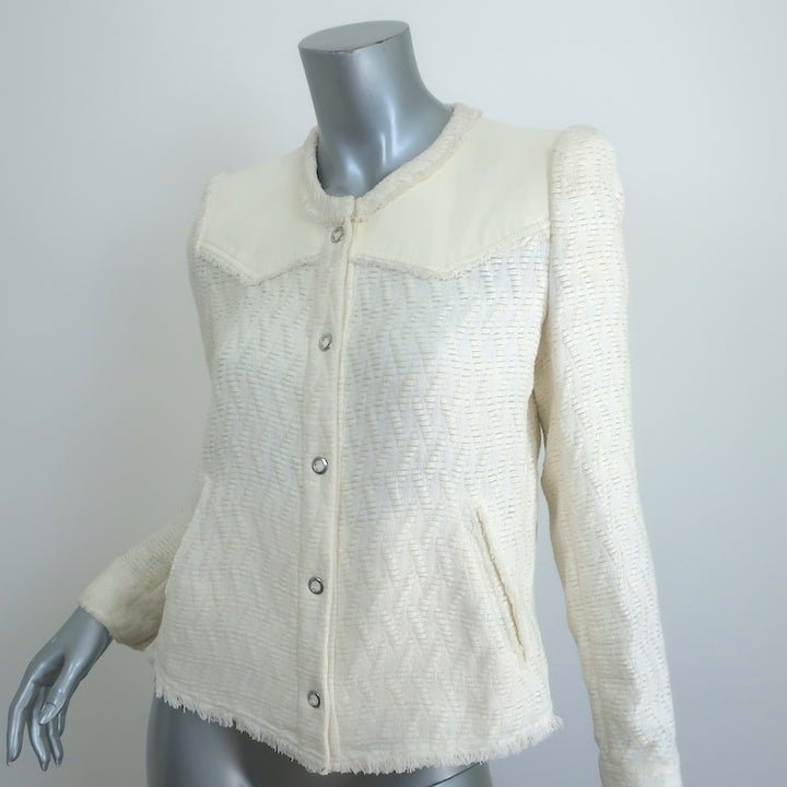 IRO Halston Jacket Cream Leather-Trimmed Woven Linen-Cotton Size 40
