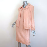 St. John Couture Fringe Embroidered Tweed Dress Suit Peach Pink Size 6