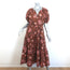 A.L.C. Mischa Puff Sleeve Tiered Midi Dress Brown Floral Print Cotton Size 8