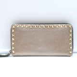 Valentino Rockstud Continental Wallet Gold Metallic Grained Leather