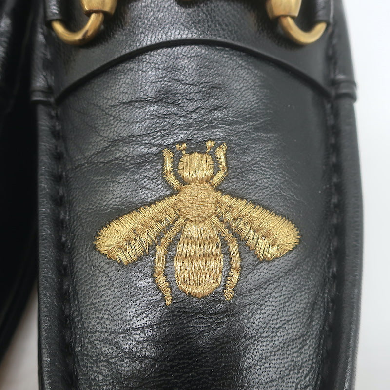 Gucci 1953 Roos Bee-Embroidered Horsebit Loafers Black Leather Size 7.5 NEW