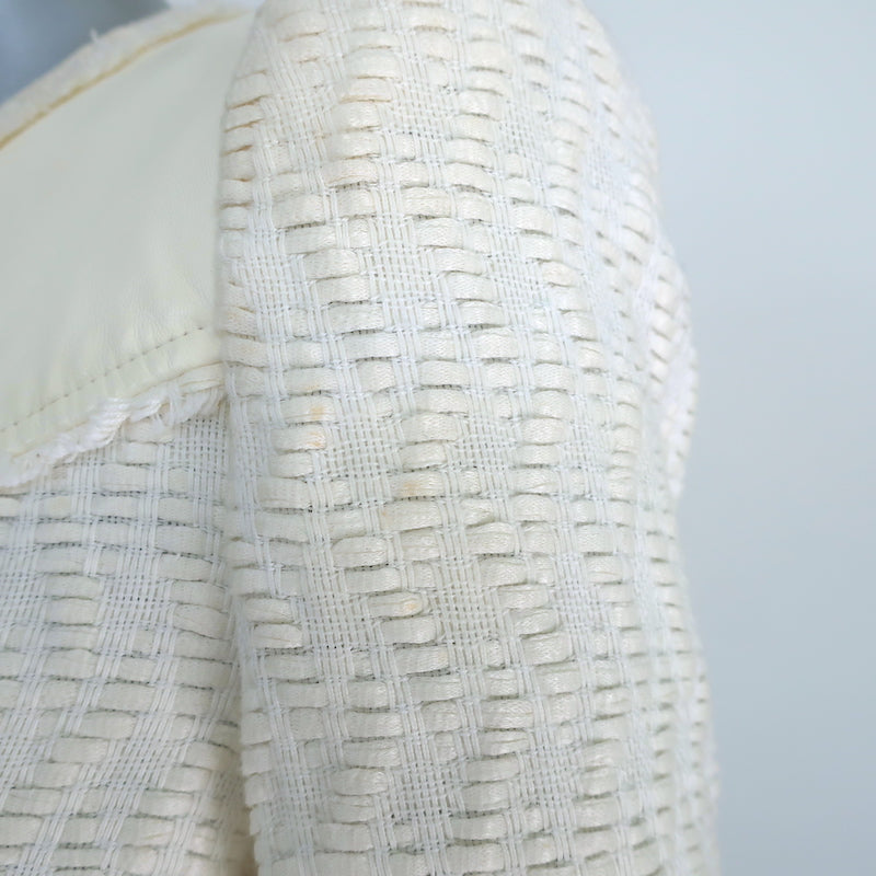 IRO Halston Jacket Cream Leather-Trimmed Woven Linen-Cotton Size 40