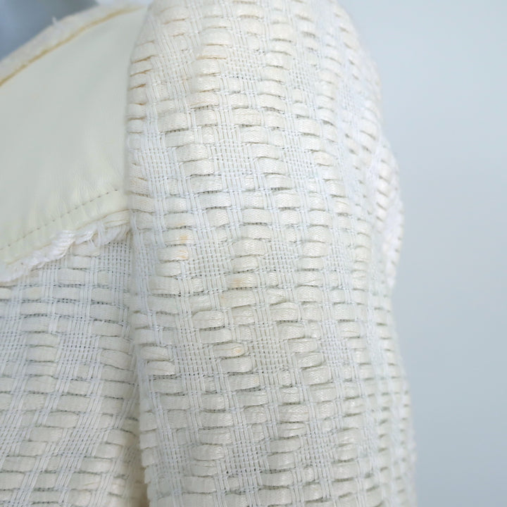 IRO Halston Jacket Cream Leather-Trimmed Woven Linen-Cotton Size 40