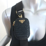 Prada Re-Edition 2005 Crochet Raffia Crossbody Black Small Shoulder Bag NEW