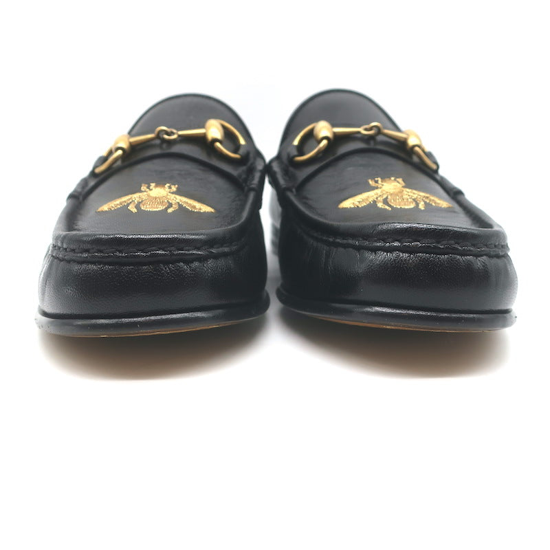 Gucci 1953 Roos Bee-Embroidered Horsebit Loafers Black Leather Size 7.5 NEW