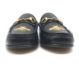 Gucci 1953 Roos Bee-Embroidered Horsebit Loafers Black Leather Size 7.5 NEW