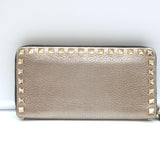 Valentino Rockstud Continental Wallet Gold Metallic Grained Leather