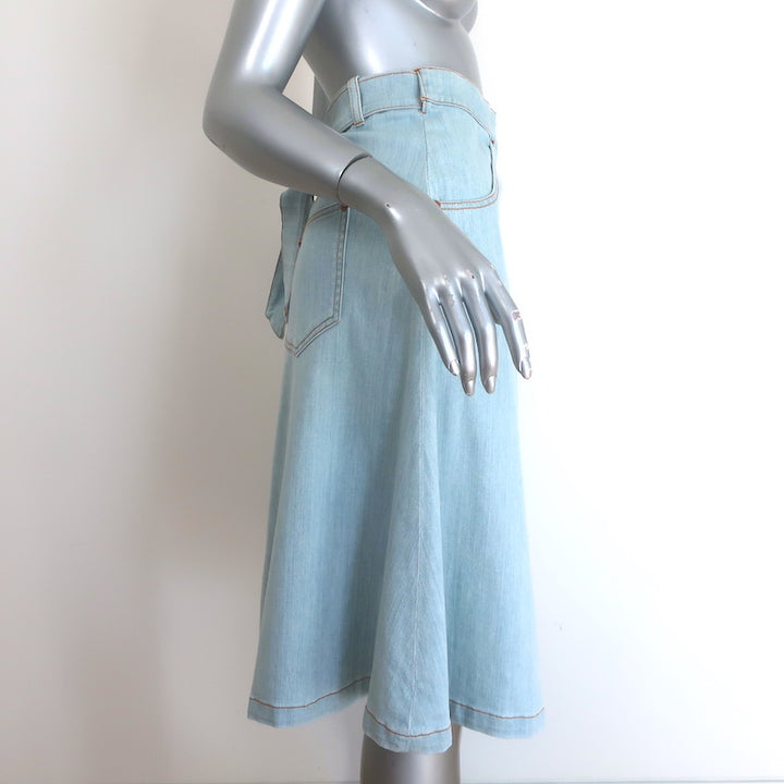 Chloe Light Denim Midi Wrap Skirt Blue Stretch Cotton Size 42 NEW