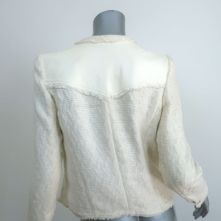 IRO Halston Jacket Cream Leather-Trimmed Woven Linen-Cotton Size 40