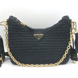 Prada Re-Edition 2005 Crochet Raffia Crossbody Black Small Shoulder Bag NEW