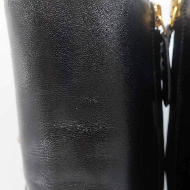 Gucci Carly Globe Buttoned Web Trim Mid-Calf Boots Black Leather Size 38
