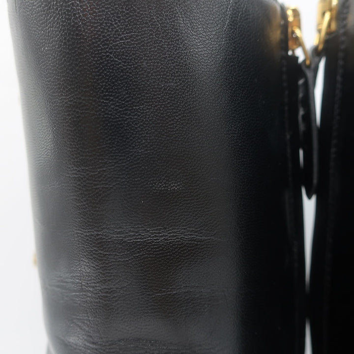 Gucci Carly Globe Buttoned Web Trim Mid-Calf Boots Black Leather Size 38