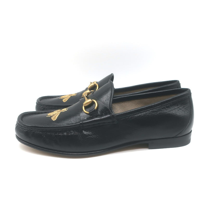 Gucci 1953 Roos Bee-Embroidered Horsebit Loafers Black Leather Size 7.5 NEW