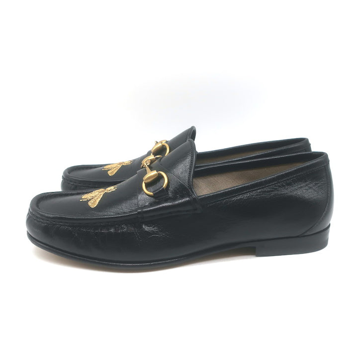 Gucci 1953 Roos Bee-Embroidered Horsebit Loafers Black Leather Size 7.5 NEW