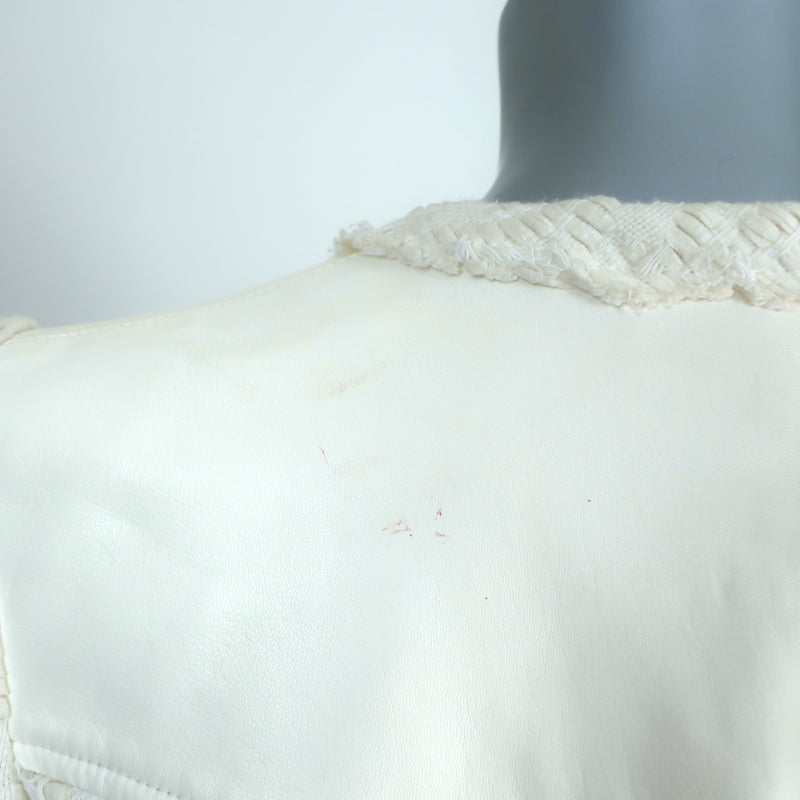 IRO Halston Jacket Cream Leather-Trimmed Woven Linen-Cotton Size 40