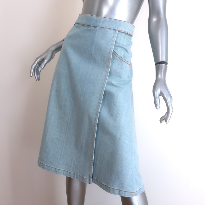 Chloe Light Denim Midi Wrap Skirt Blue Stretch Cotton Size 42 NEW