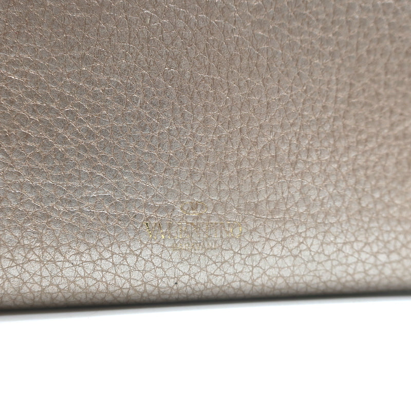 Valentino Rockstud Continental Wallet Gold Metallic Grained Leather