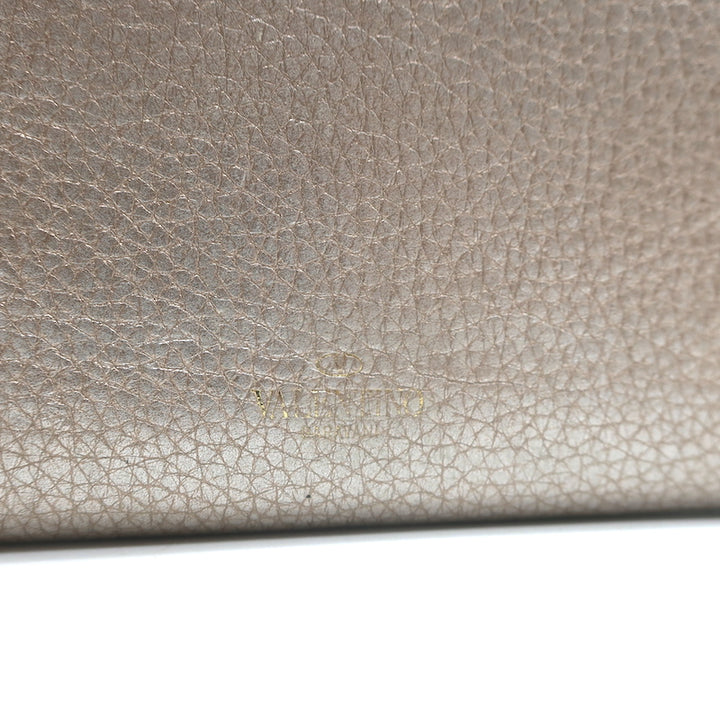 Valentino Rockstud Continental Wallet Gold Metallic Grained Leather