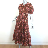 A.L.C. Mischa Puff Sleeve Tiered Midi Dress Brown Floral Print Cotton Size 8