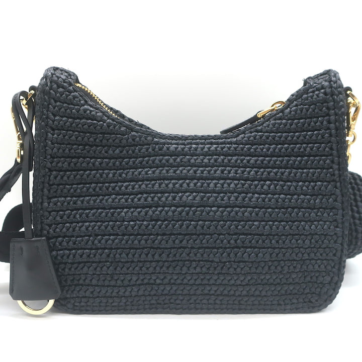Prada Re-Edition 2005 Crochet Raffia Crossbody Black Small Shoulder Bag NEW