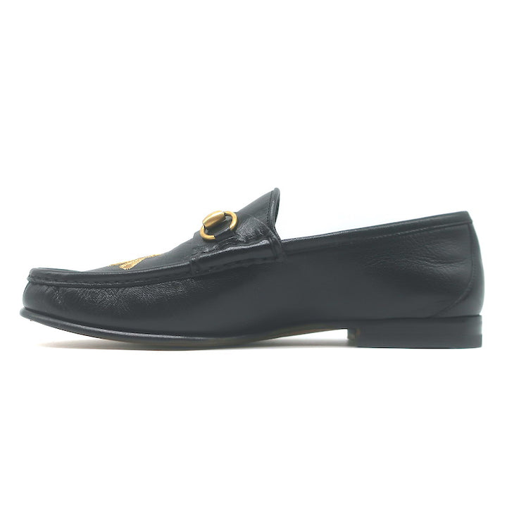 Gucci 1953 Roos Bee-Embroidered Horsebit Loafers Black Leather Size 7.5 NEW