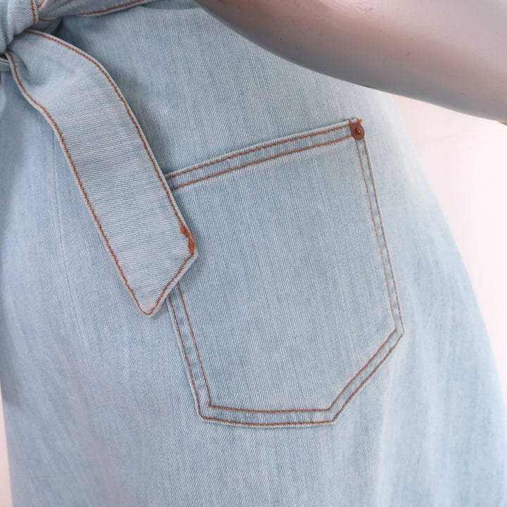 Chloe Light Denim Midi Wrap Skirt Blue Stretch Cotton Size 42 NEW