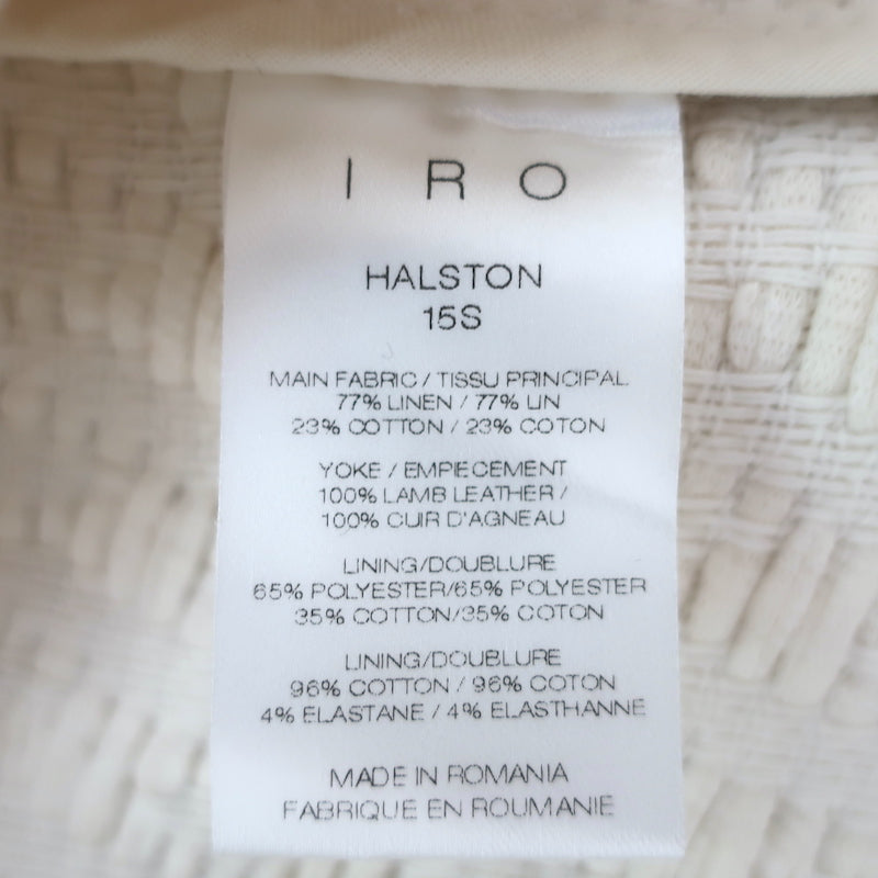 IRO Halston Jacket Cream Leather-Trimmed Woven Linen-Cotton Size 40