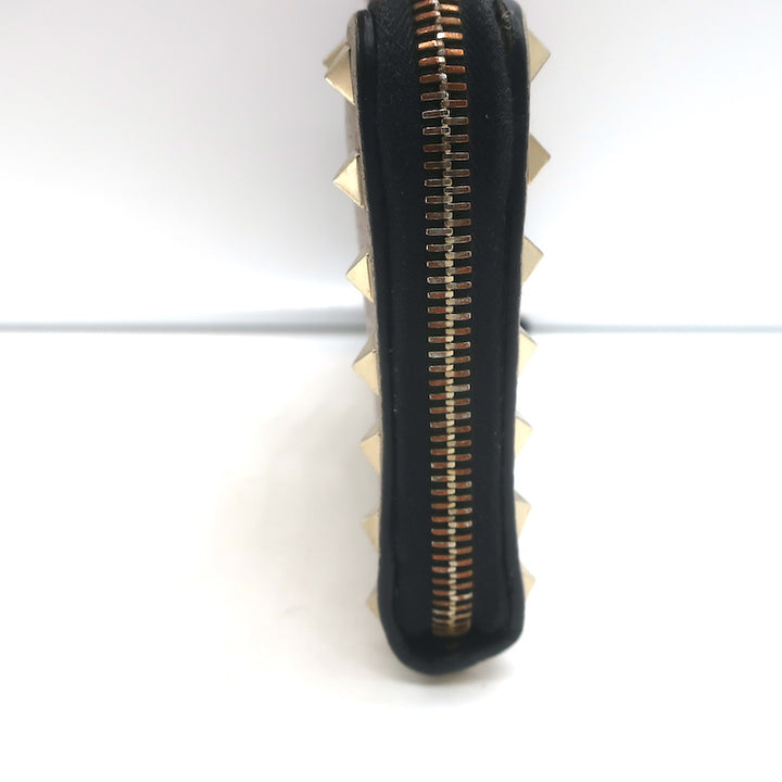 Valentino Rockstud Continental Wallet Gold Metallic Grained Leather