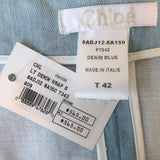 Chloe Light Denim Midi Wrap Skirt Blue Stretch Cotton Size 42 NEW