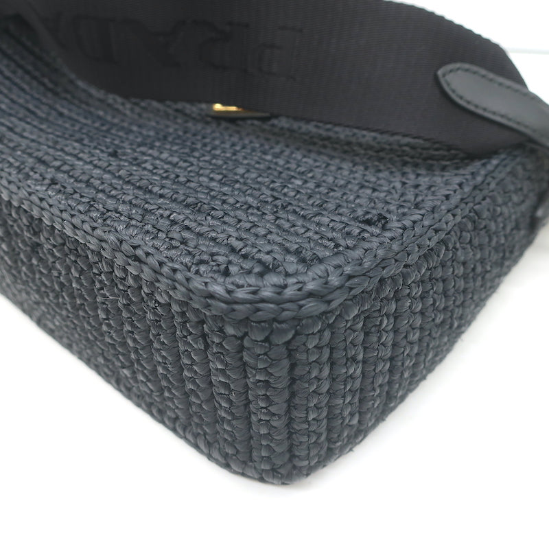 Prada Re-Edition 2005 Crochet Raffia Crossbody Black Small Shoulder Bag NEW