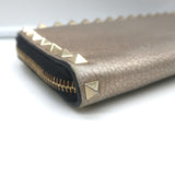 Valentino Rockstud Continental Wallet Gold Metallic Grained Leather
