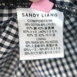 Sandy Liang Toney embroidered mesh-overlay top, navy gingham cotton-lyocell, size 6, pre-owned luxury piece