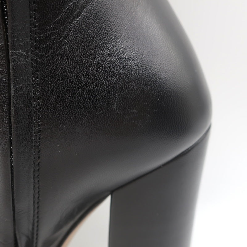 Gucci Carly Globe Buttoned Web Trim Mid-Calf Boots Black Leather Size 38