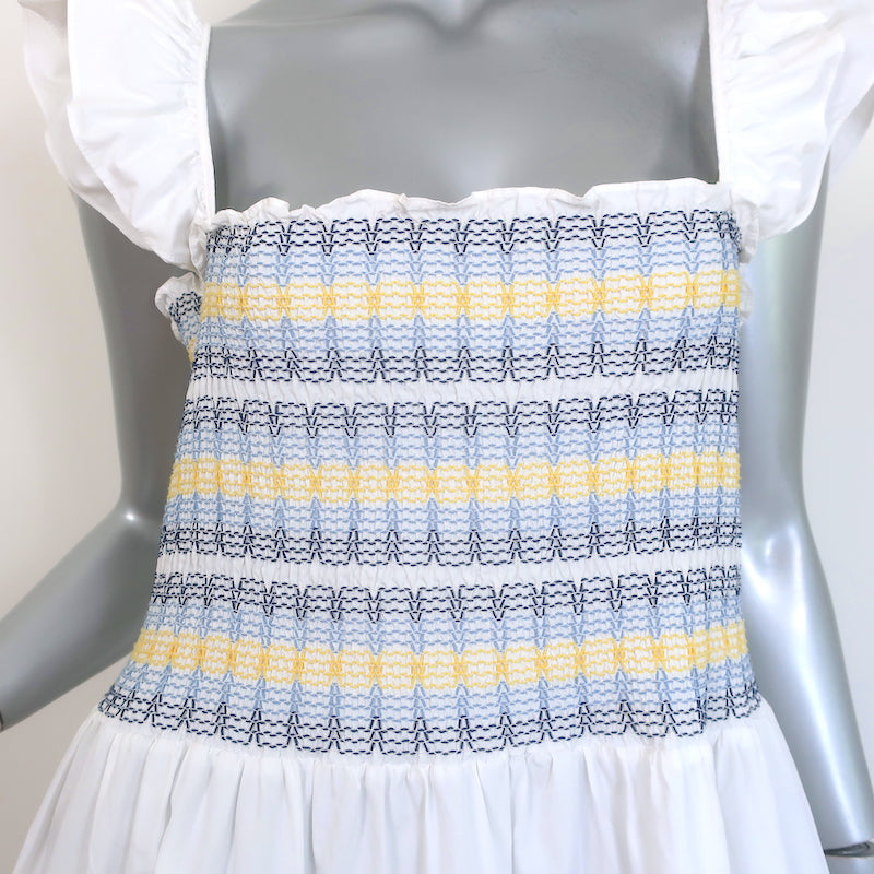 Cara Cara Ruby Smocked Midi Dress White Ruffled Cotton Poplin Size Medium