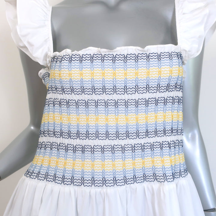 Cara Cara Ruby Smocked Midi Dress White Ruffled Cotton Poplin Size Medium