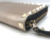 Valentino Rockstud Continental Wallet Gold Metallic Grained Leather