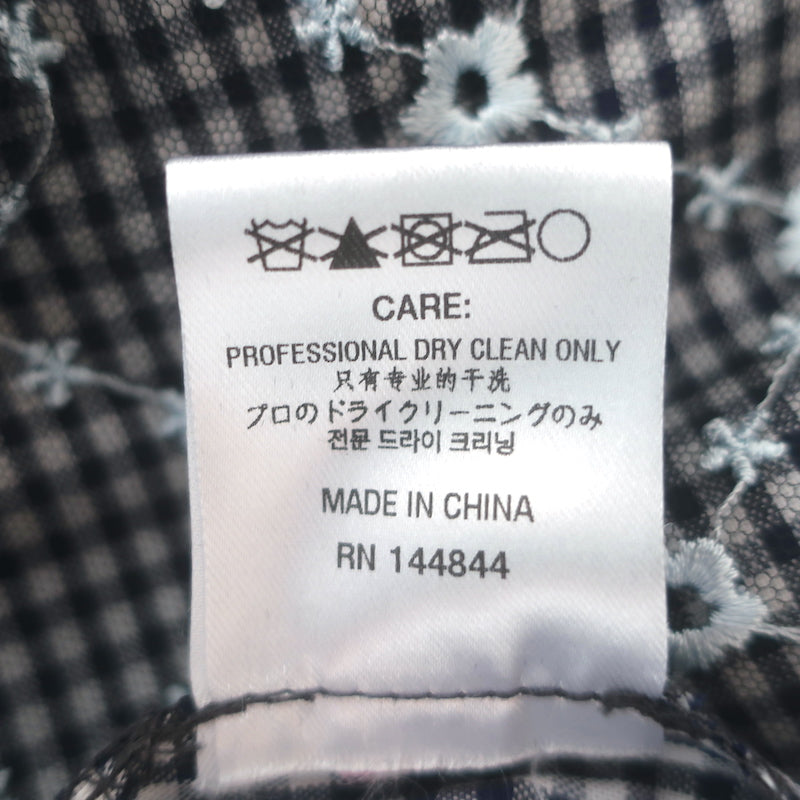Sandy Liang embroidered mesh-overlay top in navy gingham, sheer cotton-lyocell blend, authentic pre-owned, gently worn