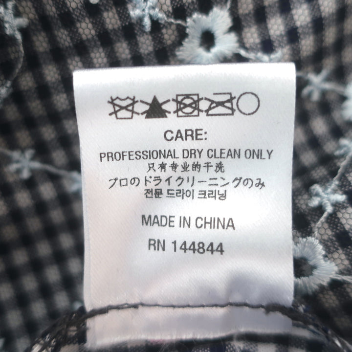 Sandy Liang embroidered mesh-overlay top in navy gingham, sheer cotton-lyocell blend, authentic pre-owned, gently worn