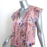 Marissa Webb Ruffle Top Pink Floral Print Satin Size Small Sleeveless Blouse