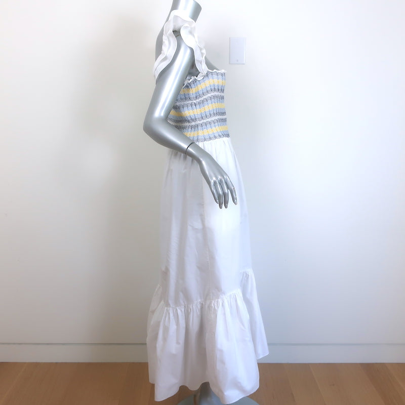 Cara Cara Ruby Smocked Midi Dress White Ruffled Cotton Poplin Size Medium