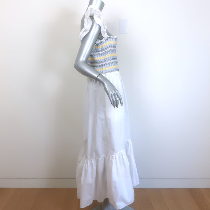 Cara Cara Ruby Smocked Midi Dress White Ruffled Cotton Poplin Size Medium