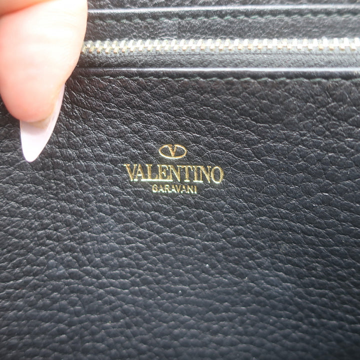 Valentino Rockstud Continental Wallet Gold Metallic Grained Leather