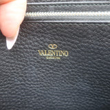 Valentino Rockstud Continental Wallet Gold Metallic Grained Leather