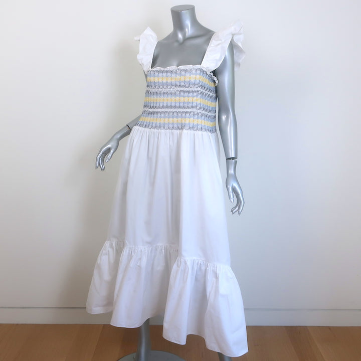 Cara Cara Ruby Smocked Midi Dress White Ruffled Cotton Poplin Size Medium