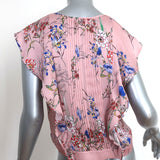 Marissa Webb Ruffle Top Pink Floral Print Satin Size Small Sleeveless Blouse