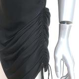 Orseund Iris Ruched Satin Mini Dress Black Size Small