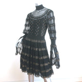 Alexander McQueen Turtleneck Dress Black/Gold Metallic-Striped Lace Size 42