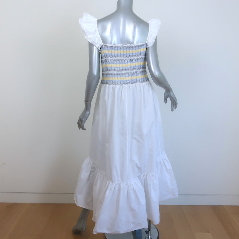 Cara Cara Ruby Smocked Midi Dress White Ruffled Cotton Poplin Size Medium