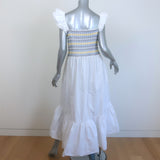 Cara Cara Ruby Smocked Midi Dress White Ruffled Cotton Poplin Size Medium