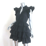 Ulla Johnson Lulua Ruffled Mini Dress Black Cotton Poplin Size 8